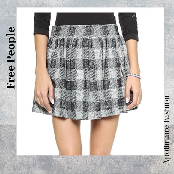 Free People Golightly Black and White Smocked Bubble Mini Skirt Large - Picture 4 of 7